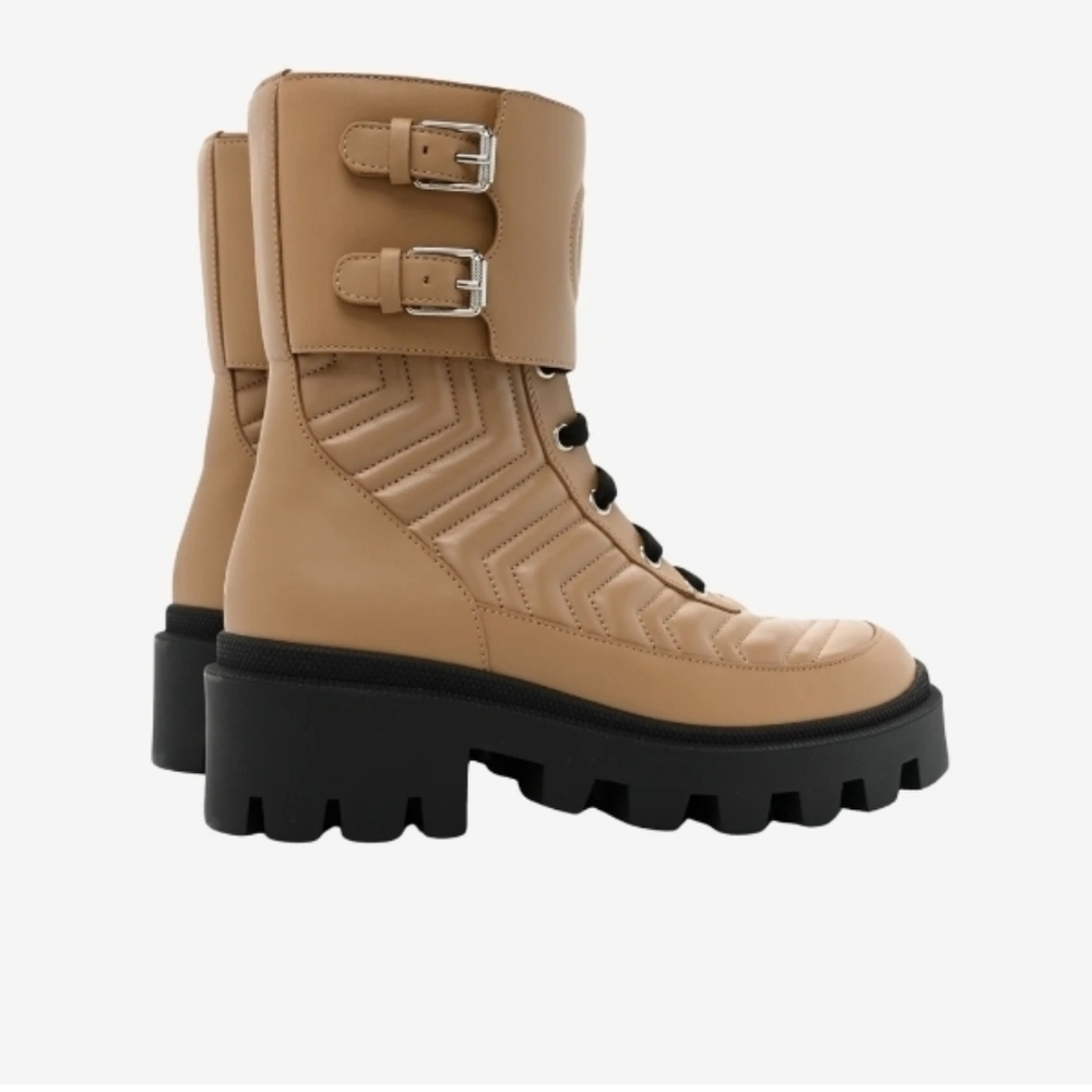Gucci GG Marmont Matelasse Nappa Frances Platform Combat Boots, NWT - Size 40